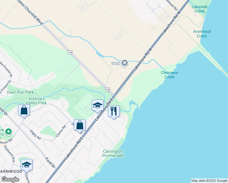 map of restaurants, bars, coffee shops, grocery stores, and more near 2895 Lakeshore Road West in Mississauga