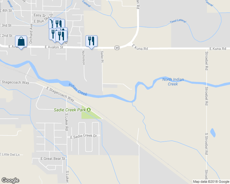 map of restaurants, bars, coffee shops, grocery stores, and more near 496 Sailer Place in Kuna