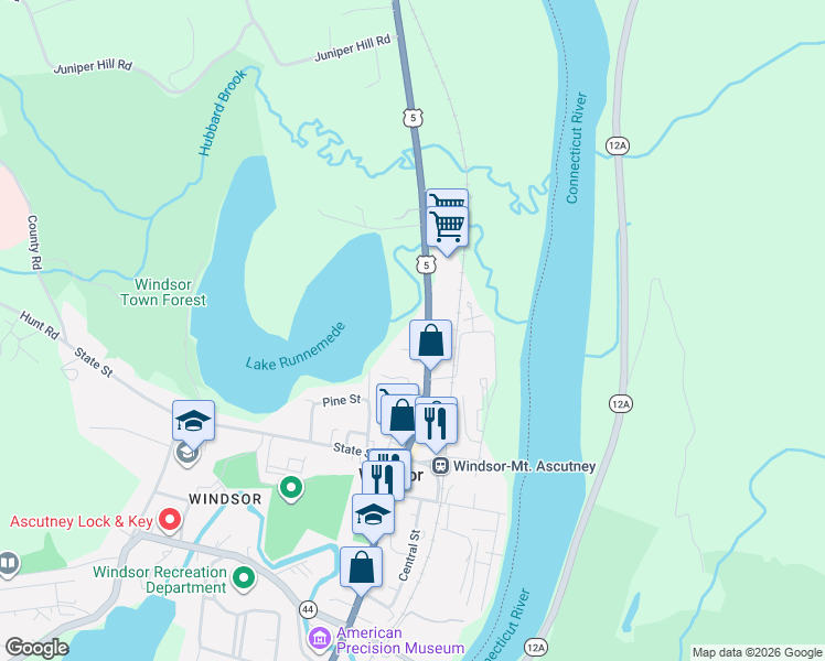 map of restaurants, bars, coffee shops, grocery stores, and more near 24 Main Street in Windsor