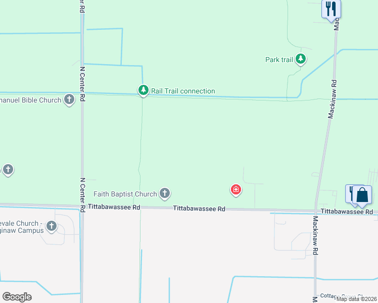 map of restaurants, bars, coffee shops, grocery stores, and more near 4400 Tittabawassee Road in Saginaw