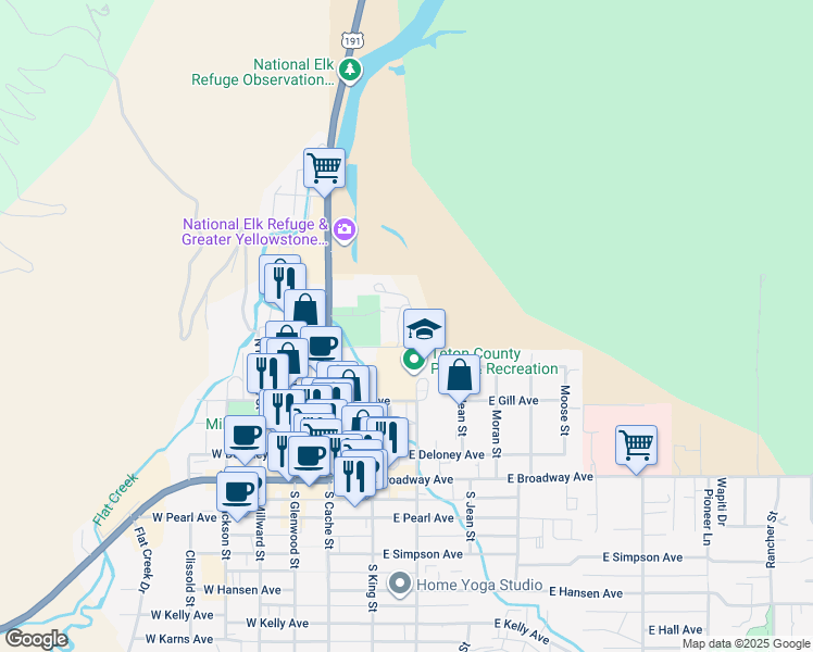 map of restaurants, bars, coffee shops, grocery stores, and more near 155 East Gill Avenue in Jackson