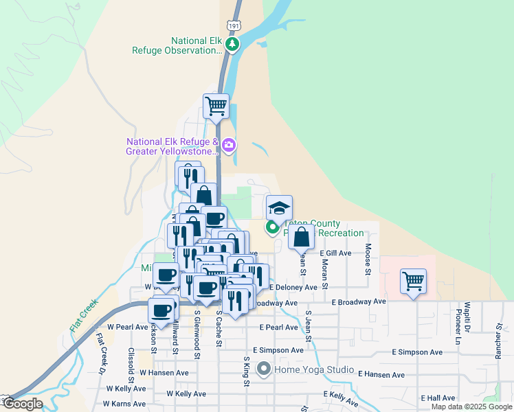 map of restaurants, bars, coffee shops, grocery stores, and more near 155 East Gill Avenue in Jackson