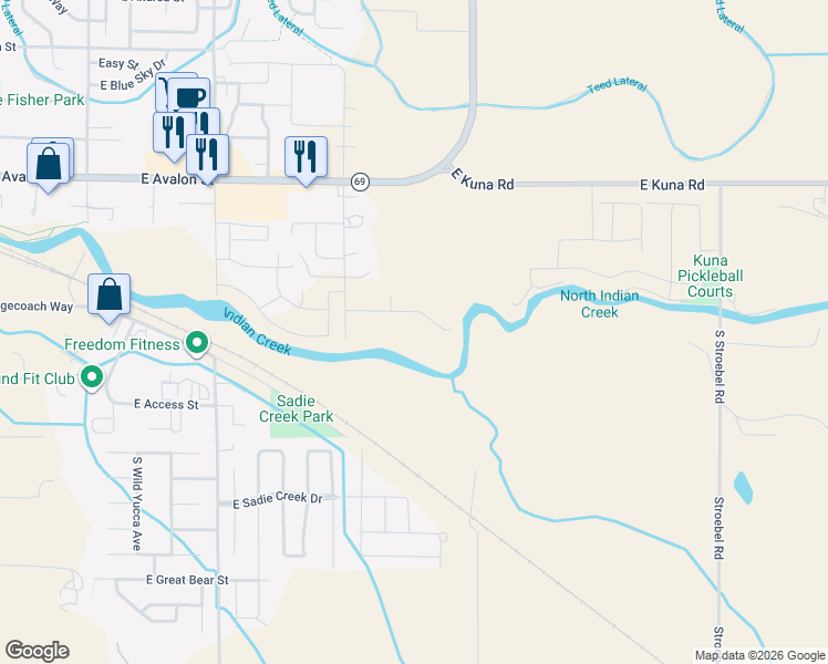 map of restaurants, bars, coffee shops, grocery stores, and more near 496 Sailer Place in Kuna