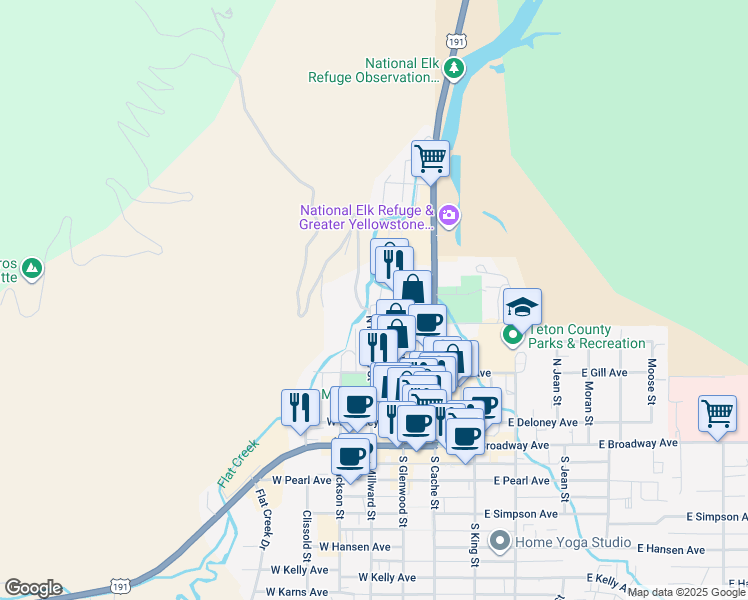 map of restaurants, bars, coffee shops, grocery stores, and more near 347 North Millward Street in Jackson