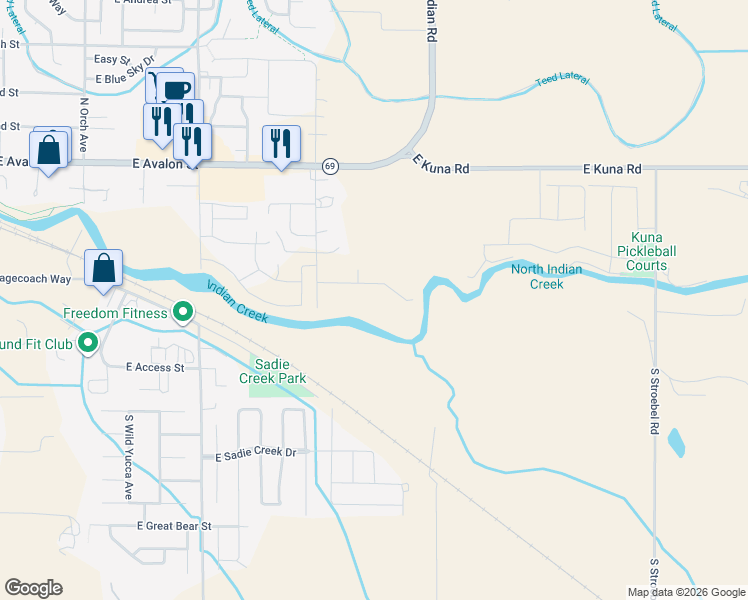 map of restaurants, bars, coffee shops, grocery stores, and more near 496 Sailer Place in Kuna