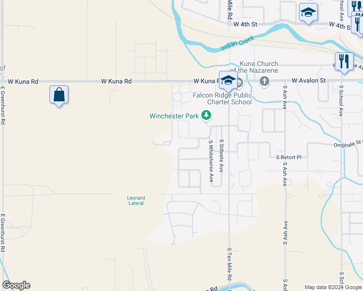 map of restaurants, bars, coffee shops, grocery stores, and more near 1892 West Potosi Way in Kuna