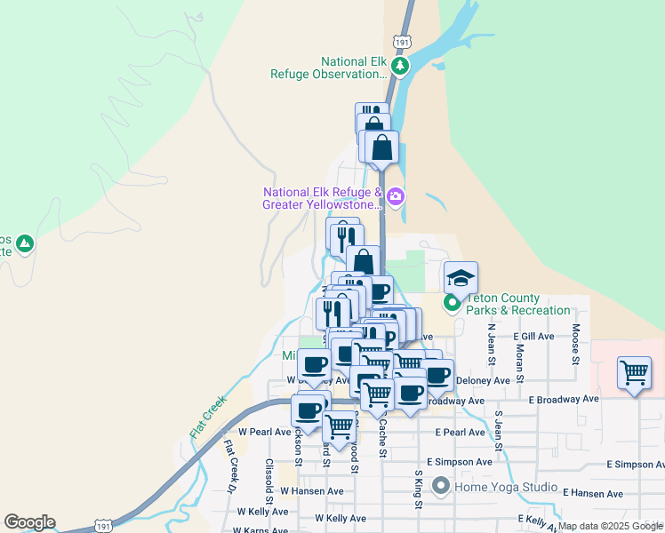 map of restaurants, bars, coffee shops, grocery stores, and more near 405 Glenwood Street in Jackson