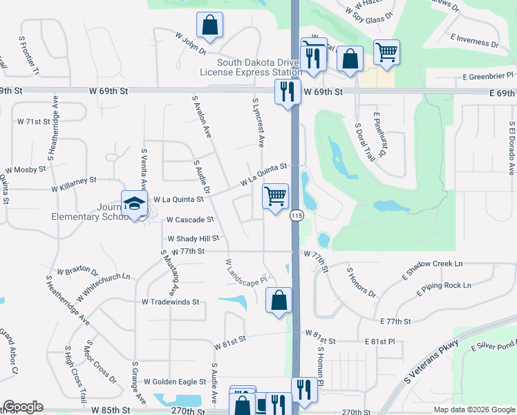 map of restaurants, bars, coffee shops, grocery stores, and more near 504 West Cascade Street in Sioux Falls
