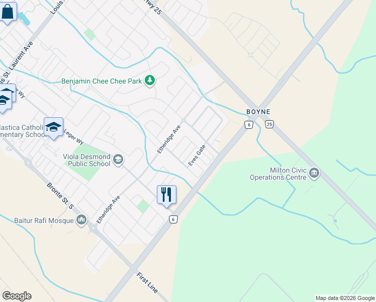 map of restaurants, bars, coffee shops, grocery stores, and more near 285 Casson Point in Milton