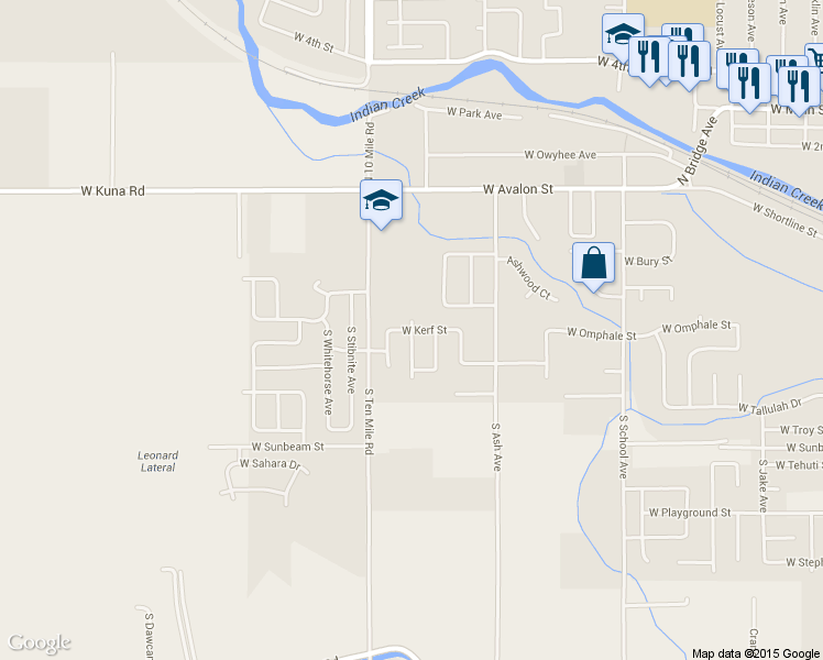 map of restaurants, bars, coffee shops, grocery stores, and more near South Rocker Avenue in Kuna