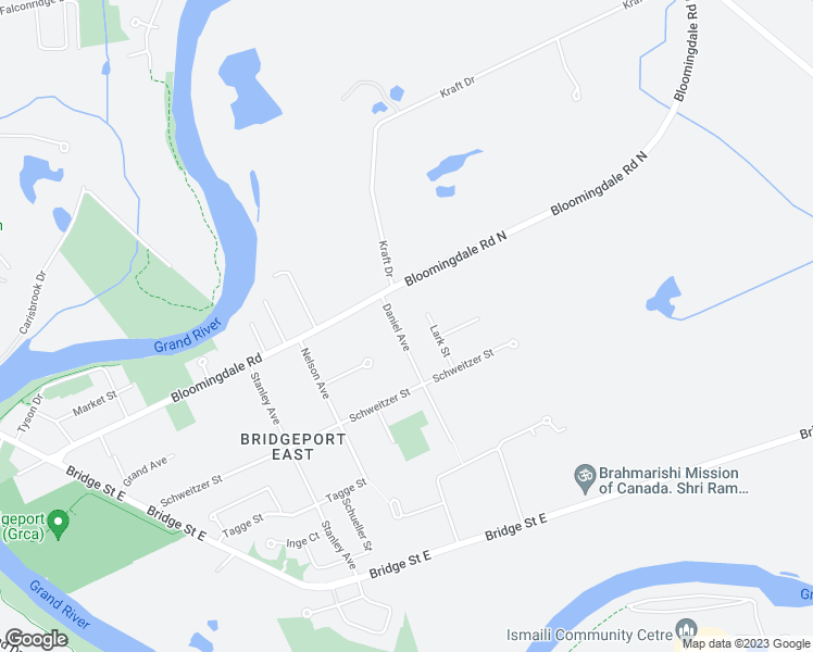 map of restaurants, bars, coffee shops, grocery stores, and more near 17 Daniel Avenue in Kitchener