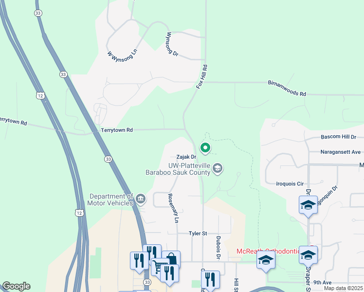 map of restaurants, bars, coffee shops, grocery stores, and more near 1400 Terrytown Road in Baraboo