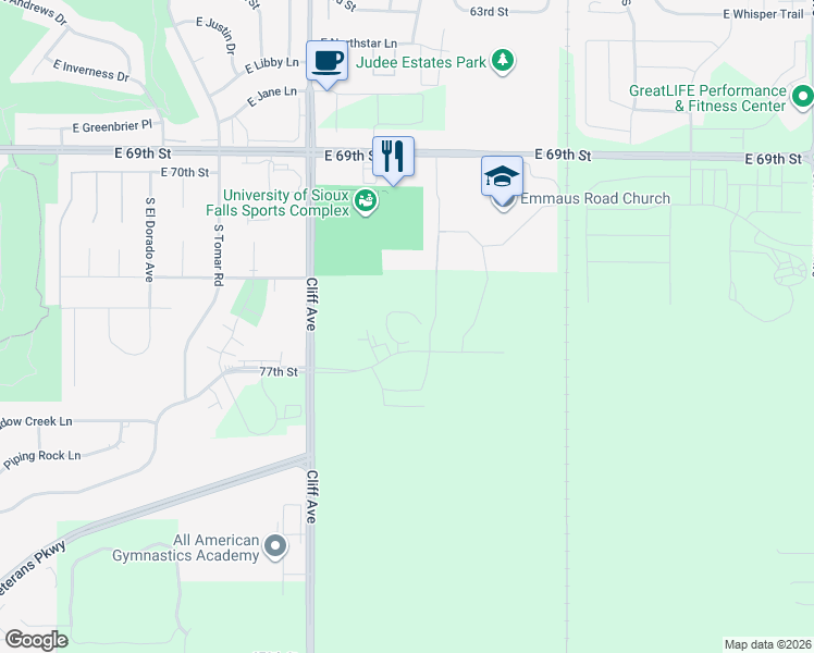 map of restaurants, bars, coffee shops, grocery stores, and more near 1601 West 73rd Street in Harrisburg