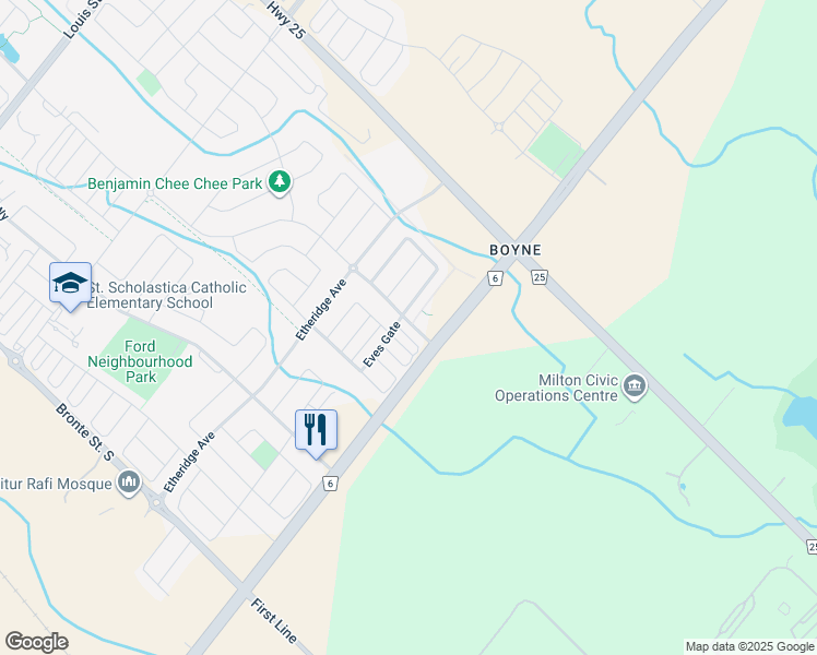 map of restaurants, bars, coffee shops, grocery stores, and more near 1572 Farmstead Drive in Milton