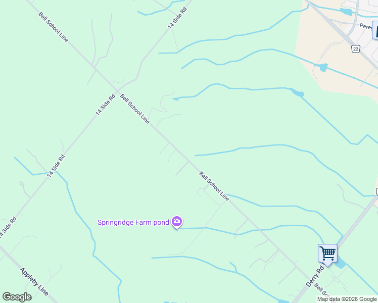 map of restaurants, bars, coffee shops, grocery stores, and more near 7295 Bell School Line in Milton