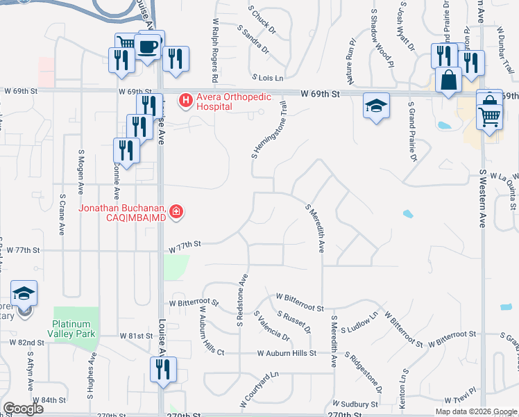 map of restaurants, bars, coffee shops, grocery stores, and more near 6705 South Colebrook Circle in Tea