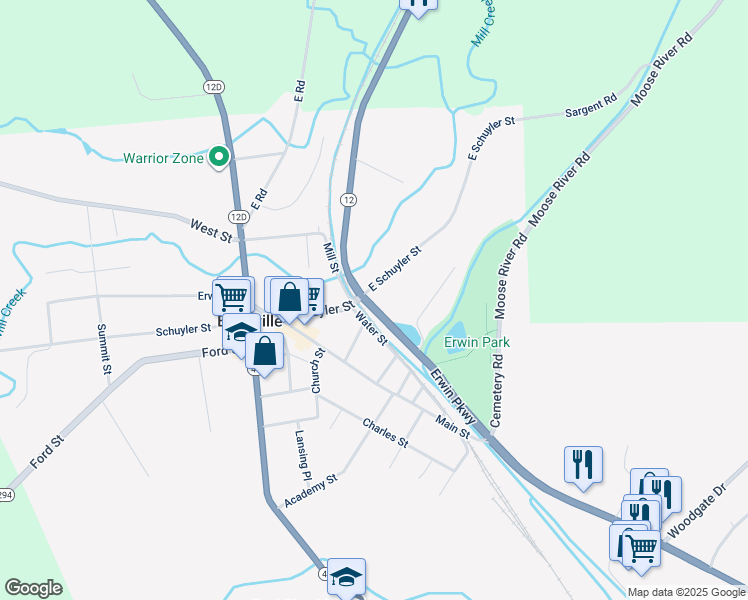 map of restaurants, bars, coffee shops, grocery stores, and more near 13410 New York 12 in Boonville