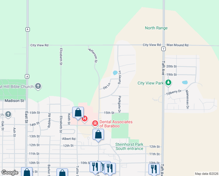 map of restaurants, bars, coffee shops, grocery stores, and more near 911 Ott Lane in Baraboo