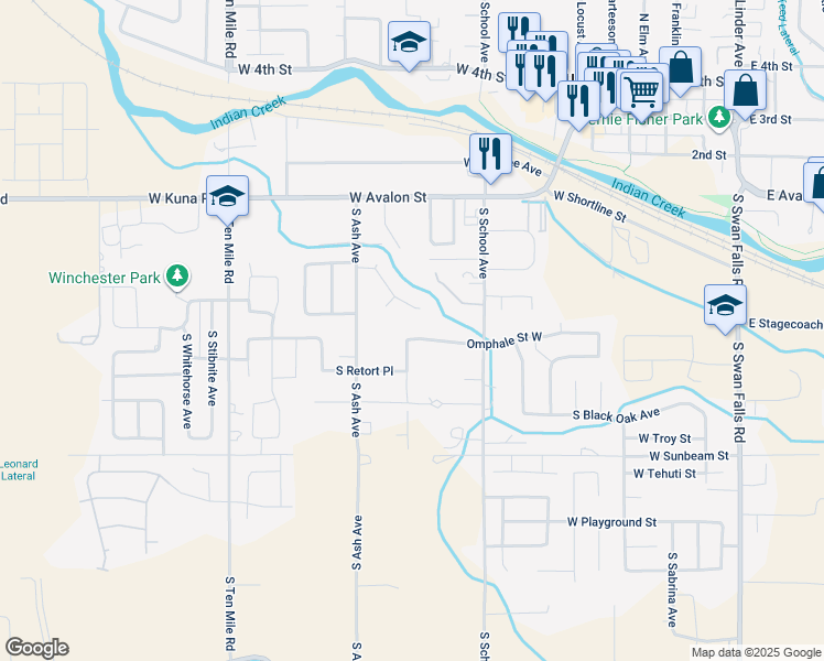 map of restaurants, bars, coffee shops, grocery stores, and more near 1081 West Ashwood Court in Kuna