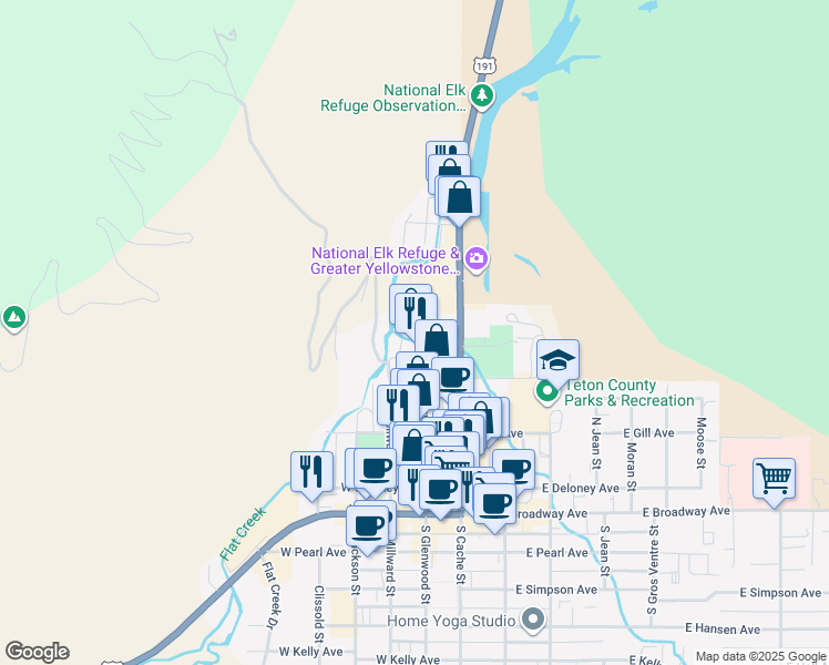 map of restaurants, bars, coffee shops, grocery stores, and more near 405 Glenwood Street in Jackson