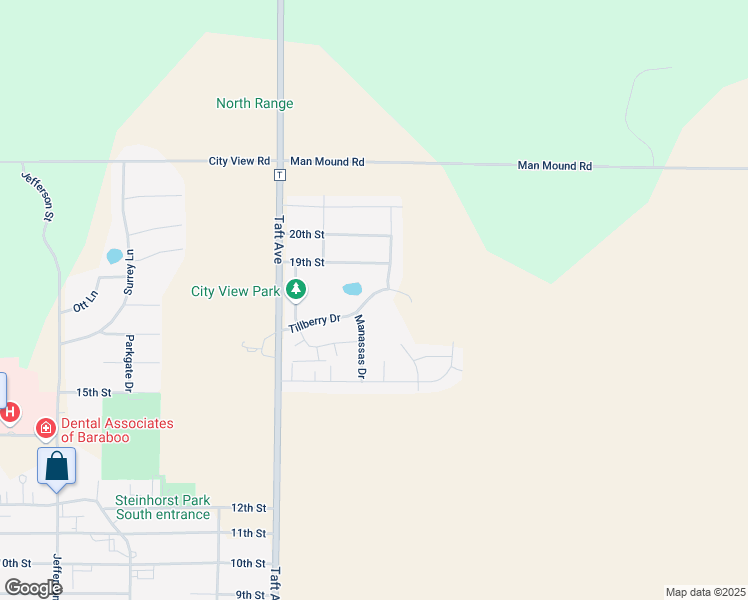 map of restaurants, bars, coffee shops, grocery stores, and more near 1512 Tillberry Drive in Baraboo