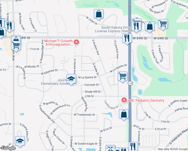 map of restaurants, bars, coffee shops, grocery stores, and more near 704 West La Quinta Street in Sioux Falls