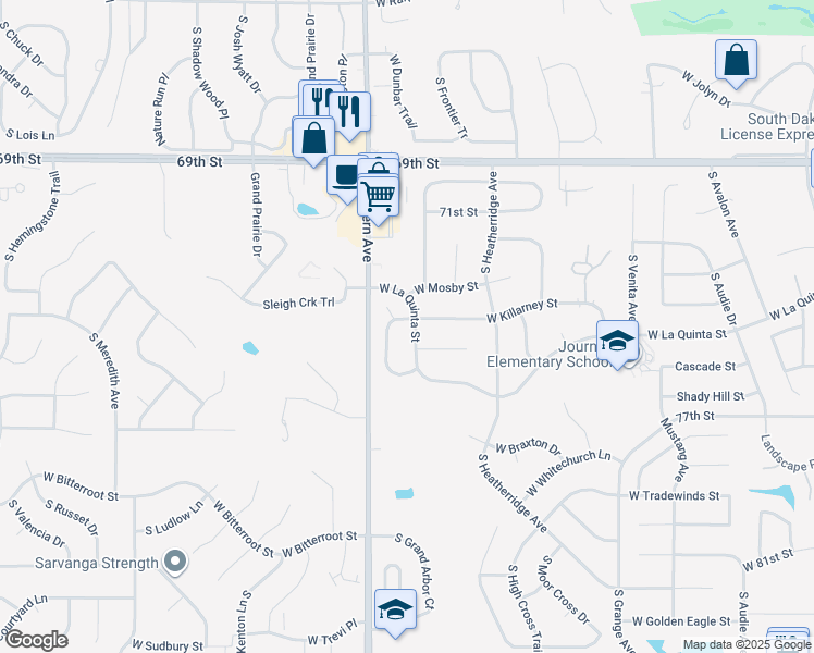 map of restaurants, bars, coffee shops, grocery stores, and more near 1809 West La Quinta Street in Sioux Falls