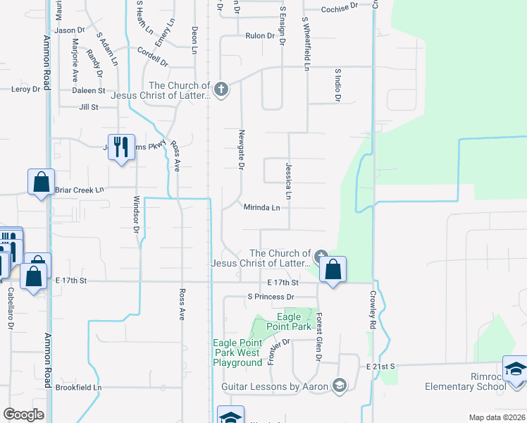 map of restaurants, bars, coffee shops, grocery stores, and more near 4164 Mirinda Lane in Ammon