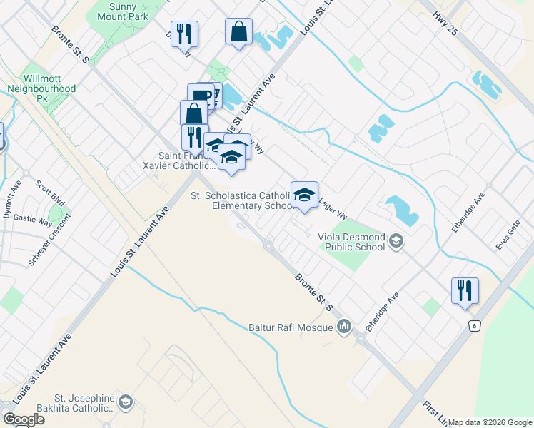 map of restaurants, bars, coffee shops, grocery stores, and more near 107 Lemieux Court in Milton