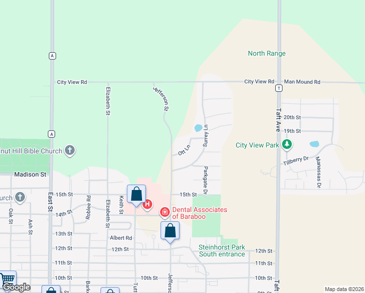 map of restaurants, bars, coffee shops, grocery stores, and more near 911 Ott Lane in Baraboo