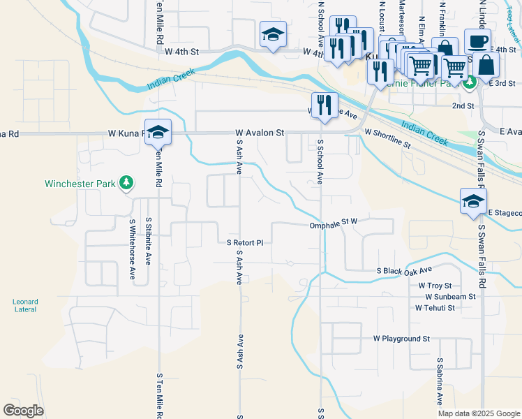 map of restaurants, bars, coffee shops, grocery stores, and more near 1081 W Ashwood Ct in Kuna