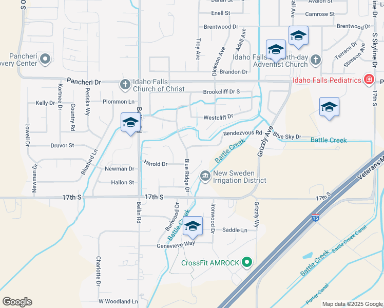 map of restaurants, bars, coffee shops, grocery stores, and more near 1415 Blue Ridge Drive in Idaho Falls
