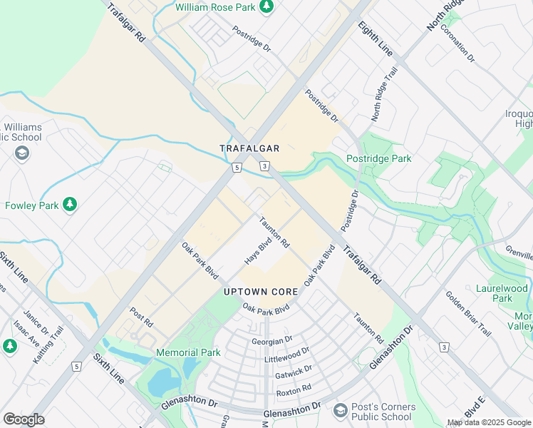 map of restaurants, bars, coffee shops, grocery stores, and more near 275 Hays Boulevard in Oakville