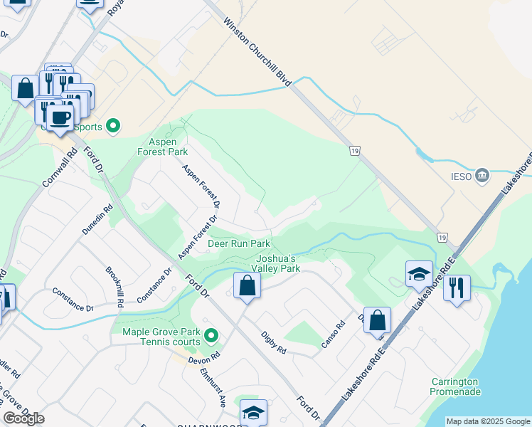 map of restaurants, bars, coffee shops, grocery stores, and more near 327 Acacia Court in Oakville