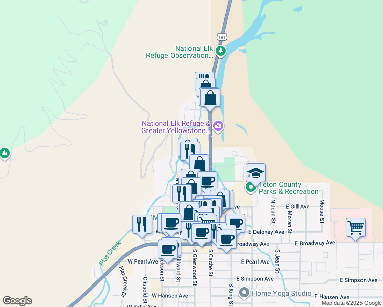 map of restaurants, bars, coffee shops, grocery stores, and more near 405 Glenwood Street in Jackson