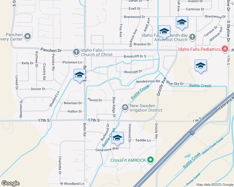 map of restaurants, bars, coffee shops, grocery stores, and more near 1415 Blue Ridge Drive in Idaho Falls