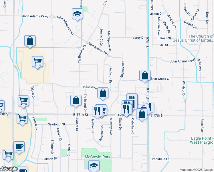 map of restaurants, bars, coffee shops, grocery stores, and more near 1288 Ashland Drive in Ammon