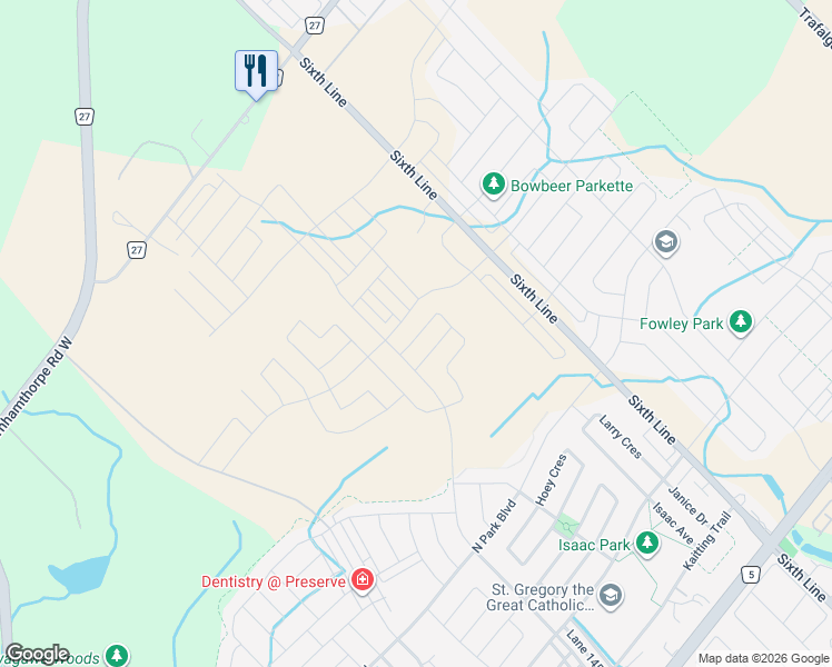 map of restaurants, bars, coffee shops, grocery stores, and more near 3288 Mariner Pass in Oakville