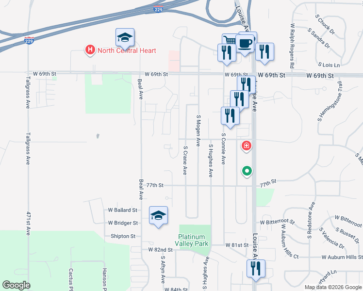 map of restaurants, bars, coffee shops, grocery stores, and more near 6609 South Crane Avenue in Sioux Falls