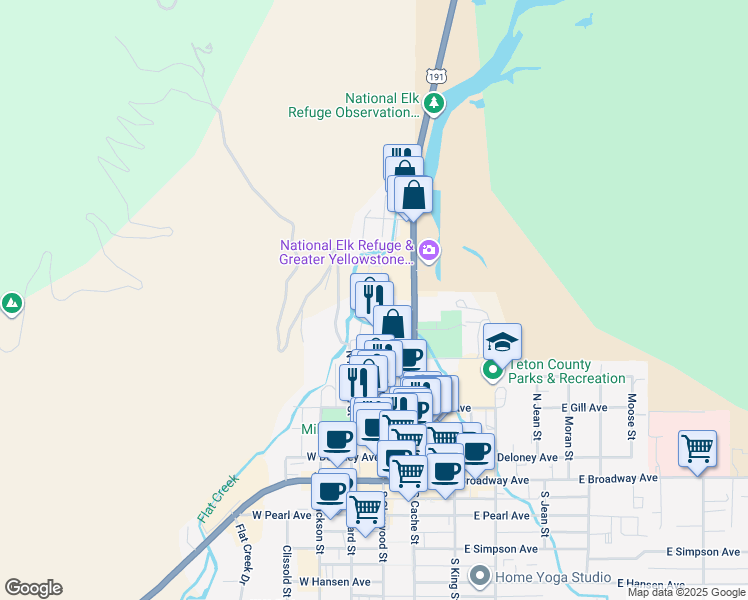 map of restaurants, bars, coffee shops, grocery stores, and more near 405 Glenwood Street in Jackson