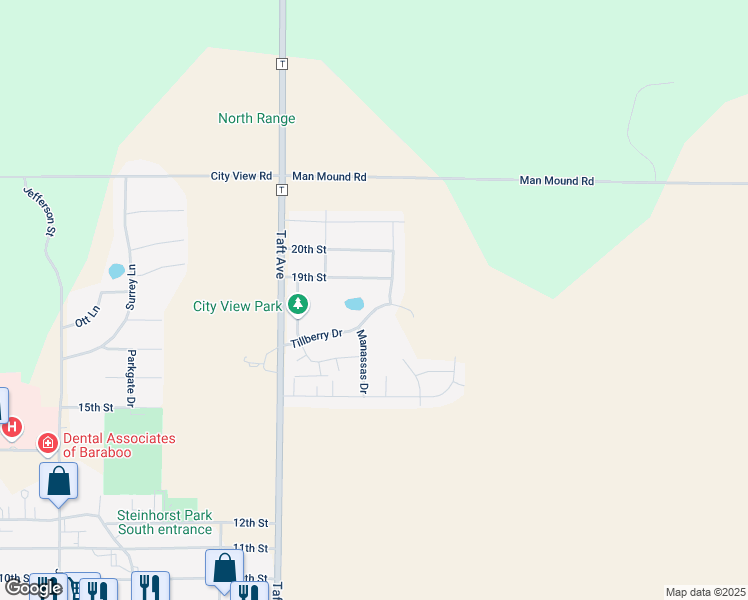 map of restaurants, bars, coffee shops, grocery stores, and more near 1512 Tillberry Drive in Baraboo