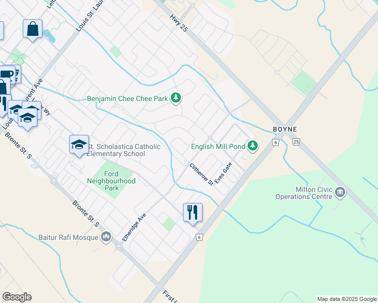 map of restaurants, bars, coffee shops, grocery stores, and more near 1427 Whitney Terrace in Milton
