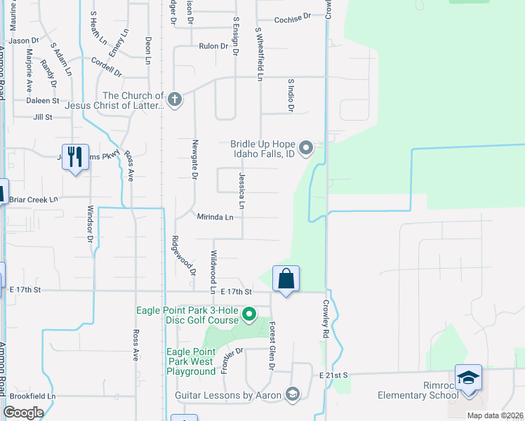 map of restaurants, bars, coffee shops, grocery stores, and more near 4299 Mirinda Lane in Idaho Falls