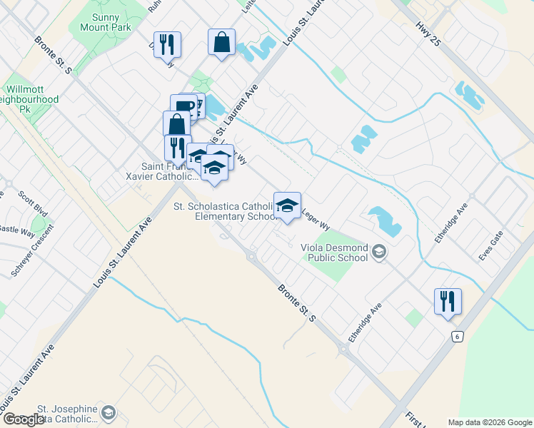 map of restaurants, bars, coffee shops, grocery stores, and more near 1235 Mulroney Heights in Milton