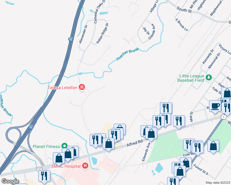 map of restaurants, bars, coffee shops, grocery stores, and more near 60 Barra Road in Biddeford