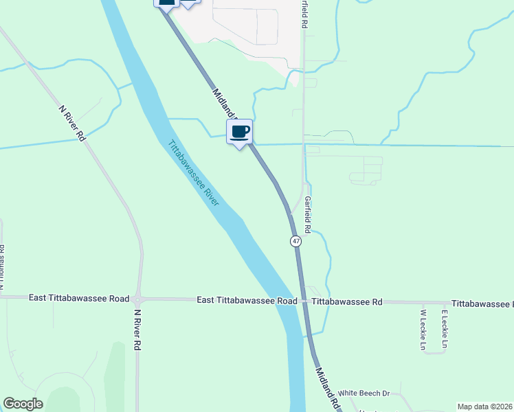 map of restaurants, bars, coffee shops, grocery stores, and more near 5353 Midland Road in Freeland