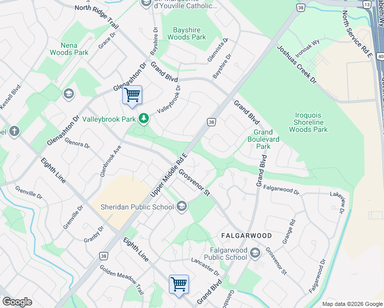 map of restaurants, bars, coffee shops, grocery stores, and more near 1176 Jamesway Boulevard in Oakville