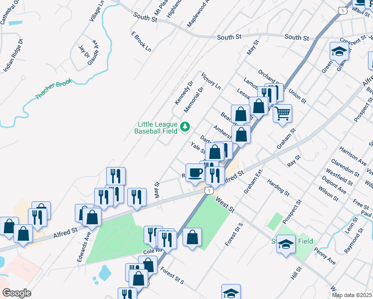 map of restaurants, bars, coffee shops, grocery stores, and more near 6 Pare Street in Biddeford