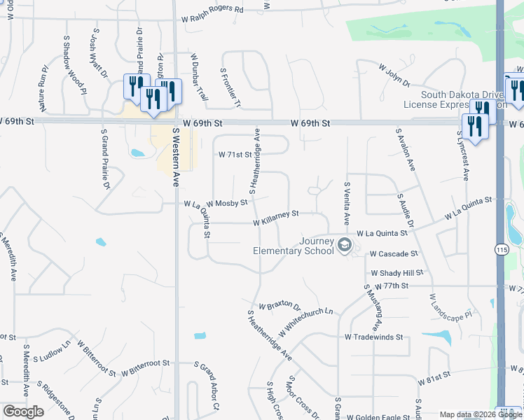 map of restaurants, bars, coffee shops, grocery stores, and more near West Killarney Street in Sioux Falls