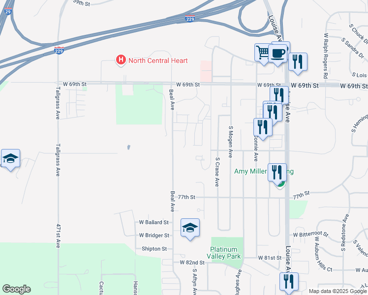 map of restaurants, bars, coffee shops, grocery stores, and more near 4013 West Mary Jo Place in Sioux Falls